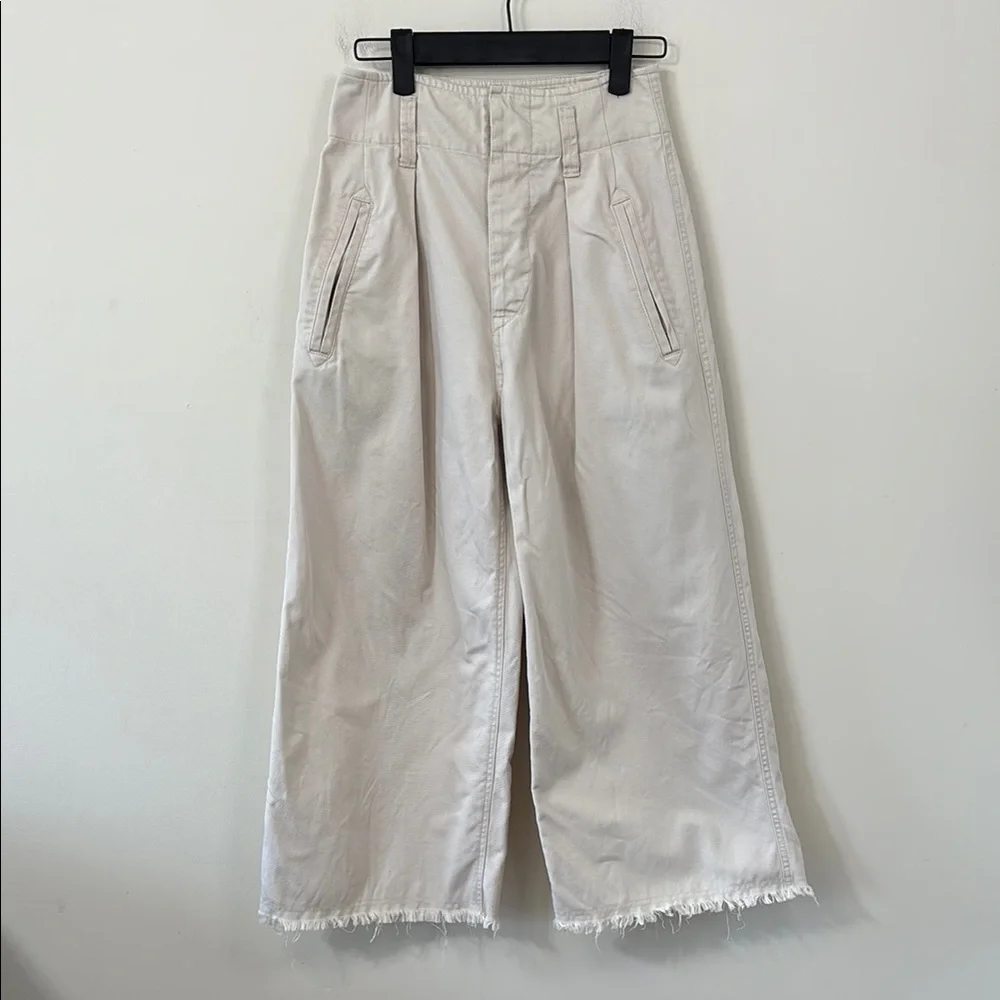 Isabel Marant Étoile Odea Cropped Wide Leg Pants Beige Size 36 - Picture 2 of 12
